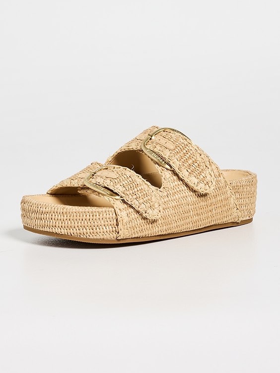 Loeffler Randall Natural Chunky Woven Nico Platform Raffia Slide Sandals Beige 6